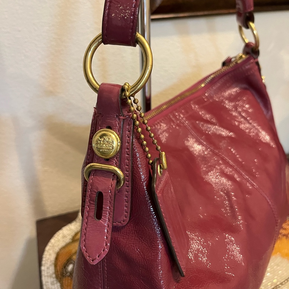 Coach purple patent leather satchel with gold toned hardware. NWOT - Picture 5 of 12